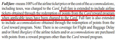 Text explaining full fare coverage for Aeroplan Reserve Card insurance benefits