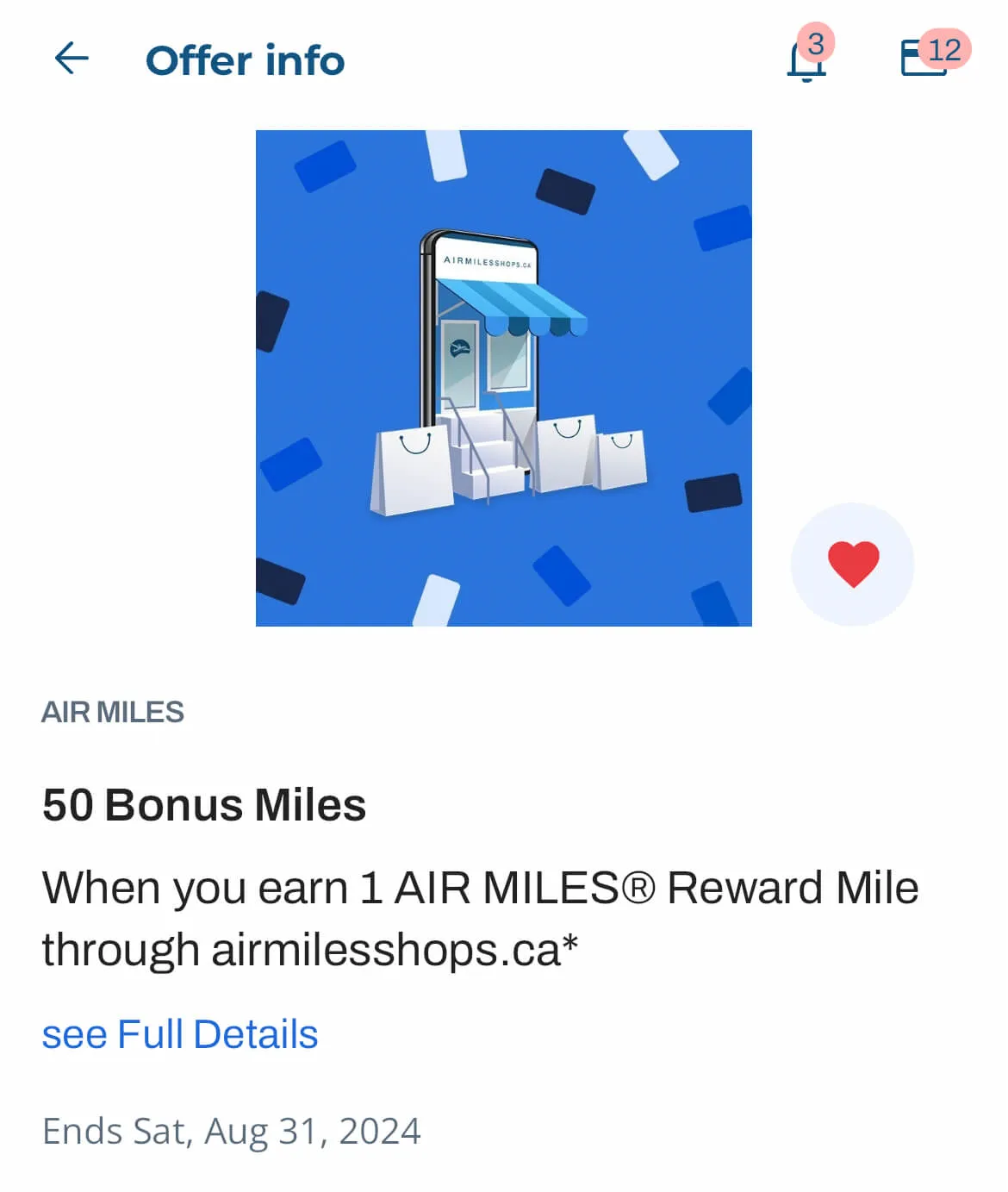 Air Miles shopping offer promotion with mobile phone storefront and shopping bags on blue background