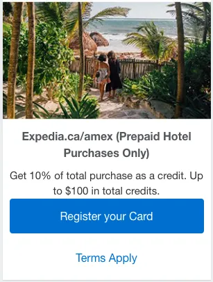 Tropical beach resort with palm trees and ocean view, Expedia.ca/amex offer promotion