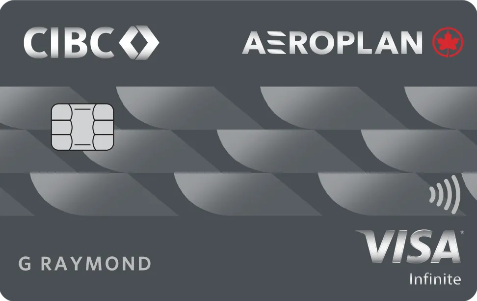 CIBC Aeroplan Visa Infinite credit card in dark grey with EMV chip and contactless symbol